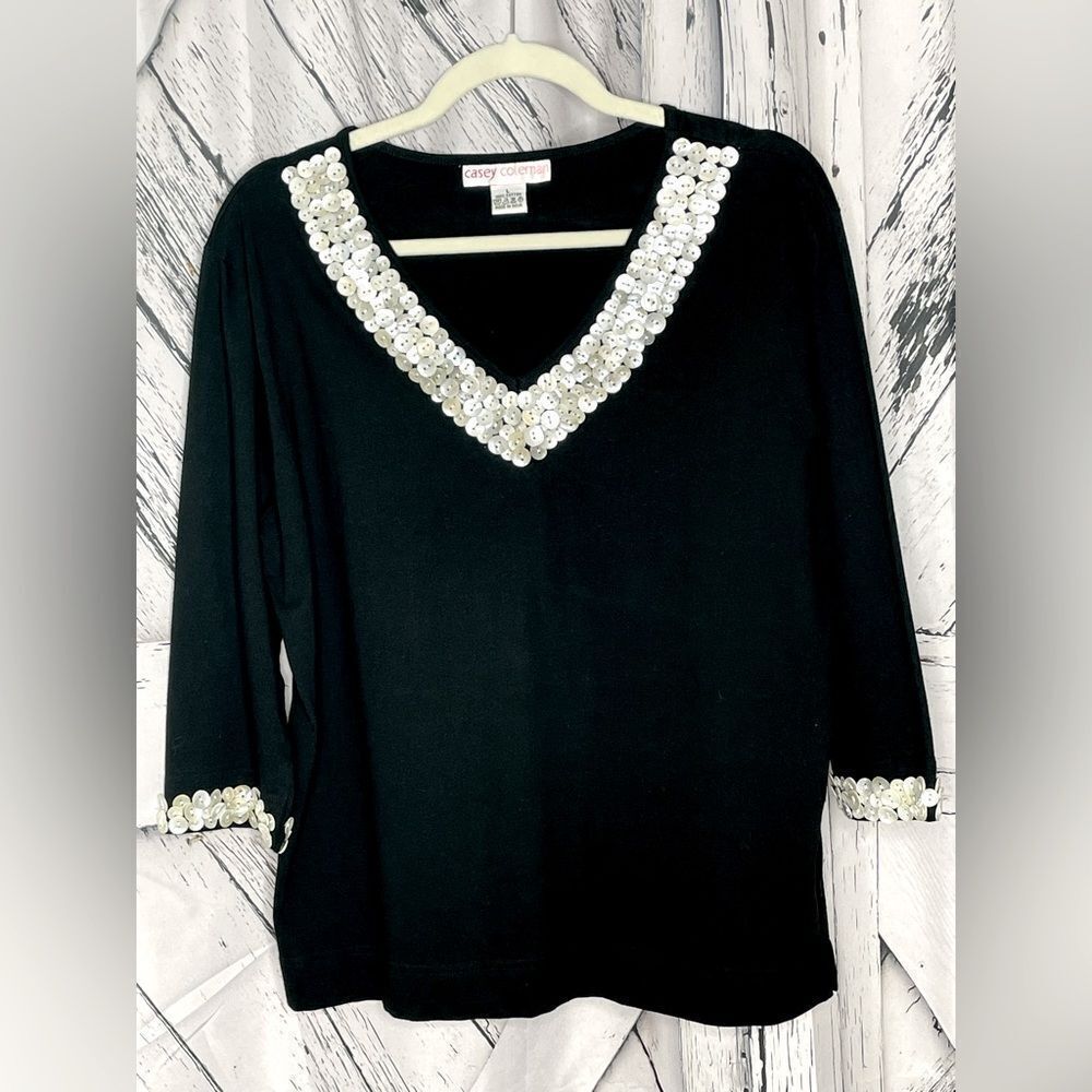 Casey Coleman V-Neck Top Button Trim L Vintage